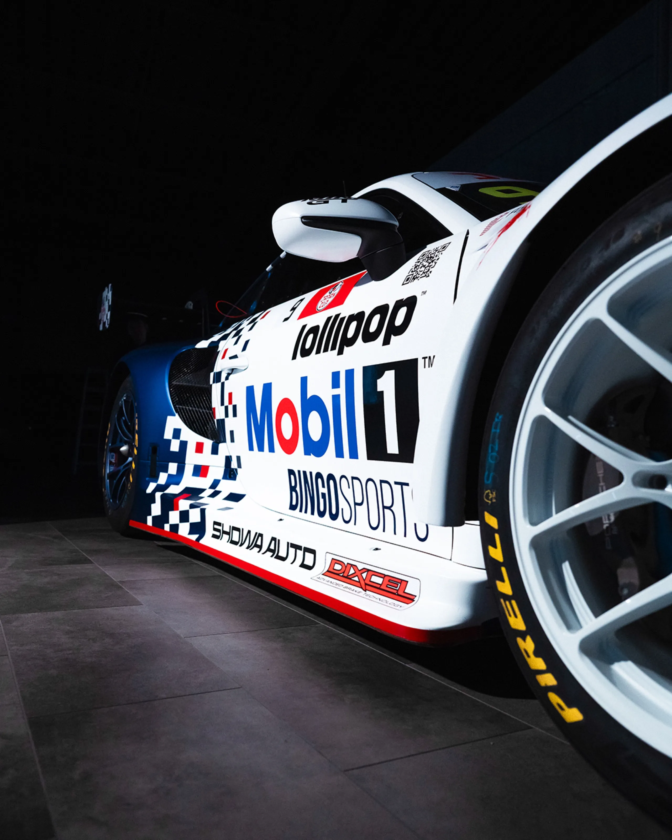 The Lollipop Racing Porsche livery, rear three-quarter